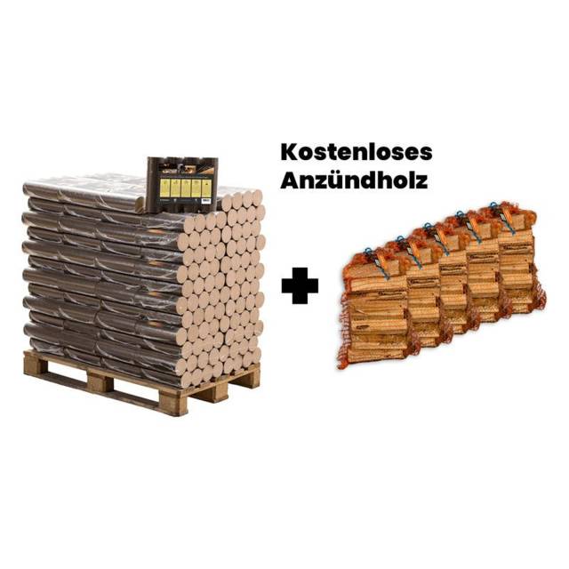 Palette Runde Buchen Briketts + 5 Säcke Anzündholz gratis 1
