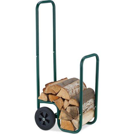 Relaxdays – Chariot à bûches mobile 2 roues – Acier vert – Capacité 60 kg – Dimensions 109,5 x 41 x 45 cm – Espace pour bûches 65 x 30 x 40 cm 1