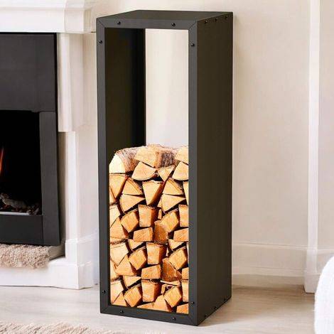 Dandibo – Porte-bûches intérieur 96600 métal noir – Hauteur 113 cm – Largeur 38 cm – Épaisseur tôle 1,5 mm – Rangement bois de chauffage