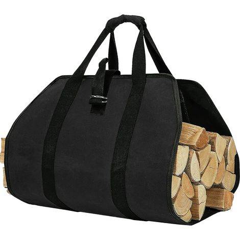 Aougo – Sac de transport pour bûches – Toile imperméable – Poignées rembourrées – Pliable – Pour cheminées, camping, plage 1