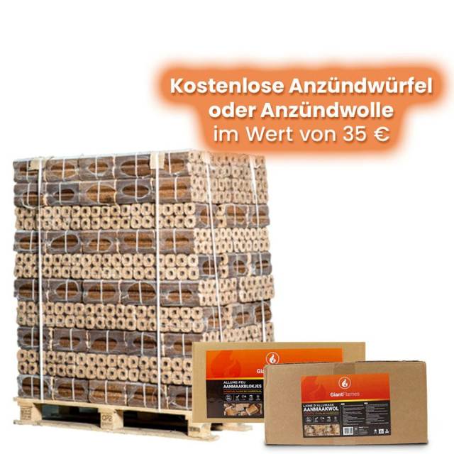 Palette Holzbriketts nach Wahl + gratis Paket 1