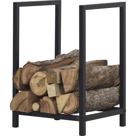 [En.Casa] – Range-bûches en acier laqué 40 x 30 x 50 cm noir – Rangement efficace pour bois de chauffage – Protection contre l'humidité