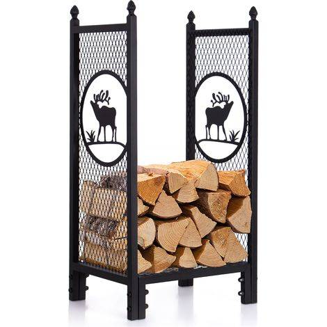Todeco – Support à bois en fer avec motif élan – Charge 60 kg – Dimensions 80x40x30 cm – Installation rapide avec crochets inclus 1